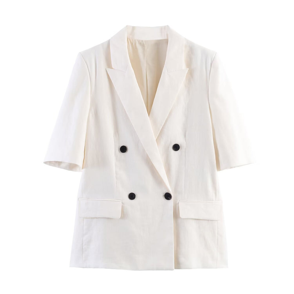 Style Linen Short Sleeve Blazer Jacket for Women