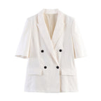 Style Linen Short Sleeve Blazer Jacket for Women