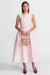 Aria | Belted Sleeveless Midi Dress with Front Pockets