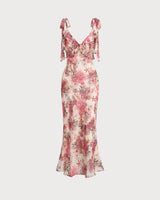 Delphine | Floral Ruffle Tie Strap Midi Dress