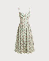 Camille | Floral Sweetheart Pleated Slip Midi Dress