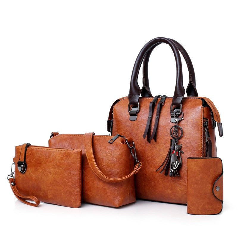 ValenKuci  Leather Shoulder Messenger Bag Tote Bag Bolsa 4pcs/Set Women Composite Bag High Quality Ladies Handbag Female set bag