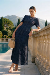 Priya | Short Sleeve Shimmer Knit Midi Dress