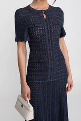 Priya | Short Sleeve Shimmer Knit Midi Dress