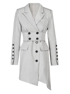 Gray Irregular Hem Belted Blazer Dress