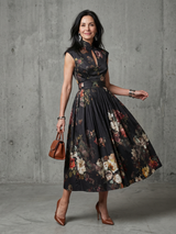 Paloma | High Neck Keyhole Floral Pleated Midi Dress