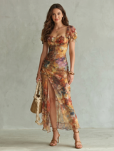 Ada | Watercolour Floral Ruched Midi Dress