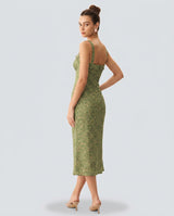 Valentina | Floral Square Neck Spaghetti Strap Midi Dress