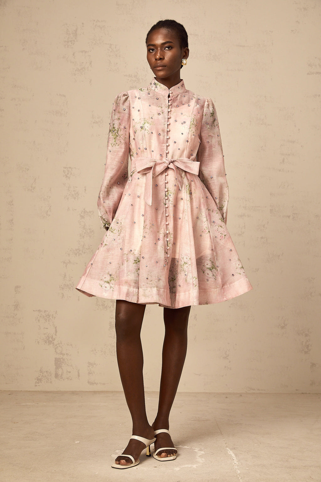 Ellie | Crystal Embellished Floral Print Mini Dress
