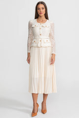 Priya | Lace & Pleated Gold Button Midi Dress