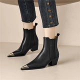 Freya Genuine Leather Thick-Heel Ankle Boots | Women's Office Footwear