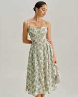 Camille | Floral Sweetheart Pleated Slip Midi Dress