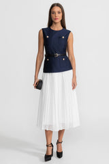 Rosa | Belted Contrast Sleeveless Midi Dress