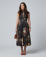 Paloma | High Neck Keyhole Floral Pleated Midi Dress