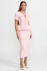 Romy | Peplum Waist Textured Knit Midi Dress