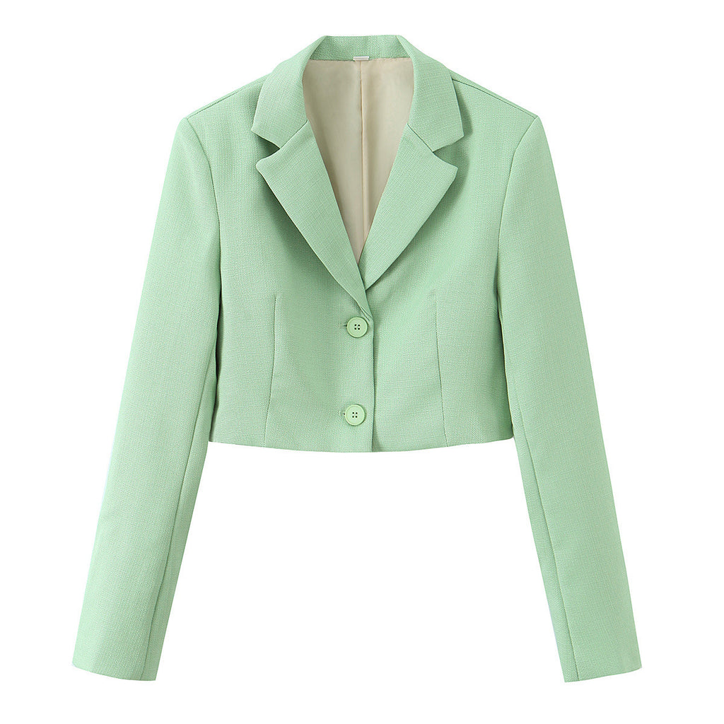 Pure Color Long Sleeve Short Blazer Jacket
