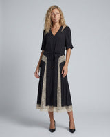Florencia | V-Neck Contrast Lace Panel Midi Dress