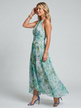 Cora | Pleated Halter Floral Midi Dress