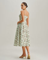 Camille | Floral Sweetheart Pleated Slip Midi Dress