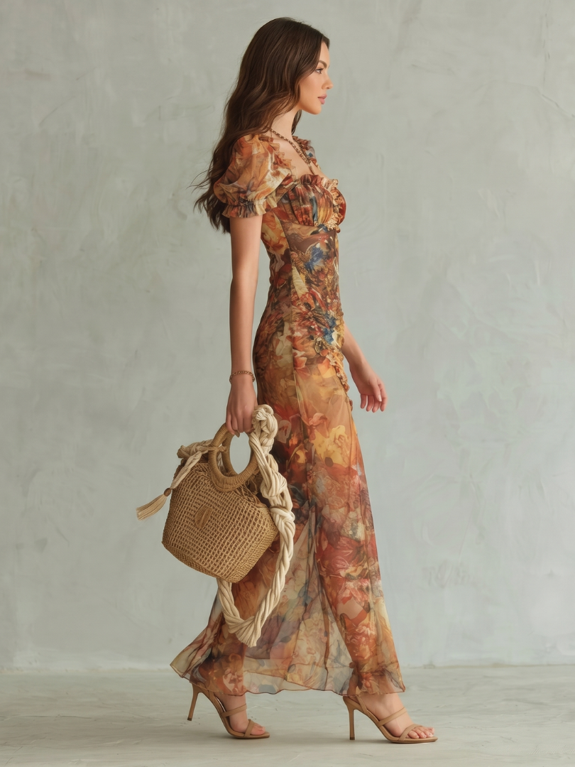 Ada | Watercolour Floral Ruched Midi Dress