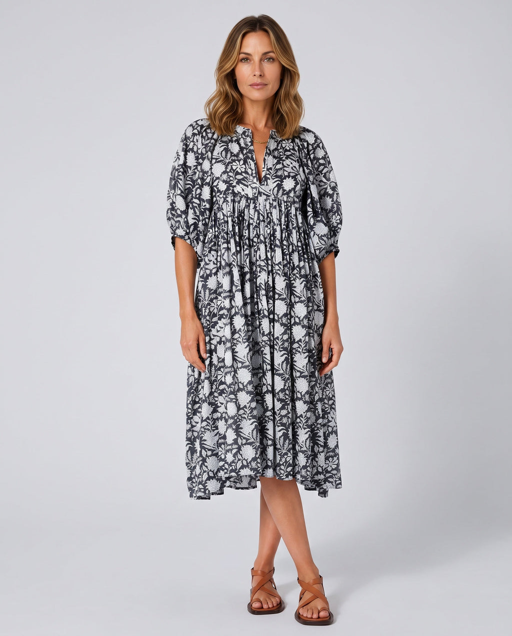 Selene | Floral Print Boho Midi Dress