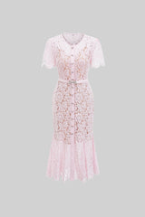 Bianca | Floral Lace Button-Front Midi Dress