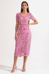 Rosa | Short Sleeve Lace Midi Dress
