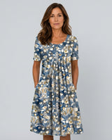 Beatrix | Pleated Floral Short Sleeve Midi Dress