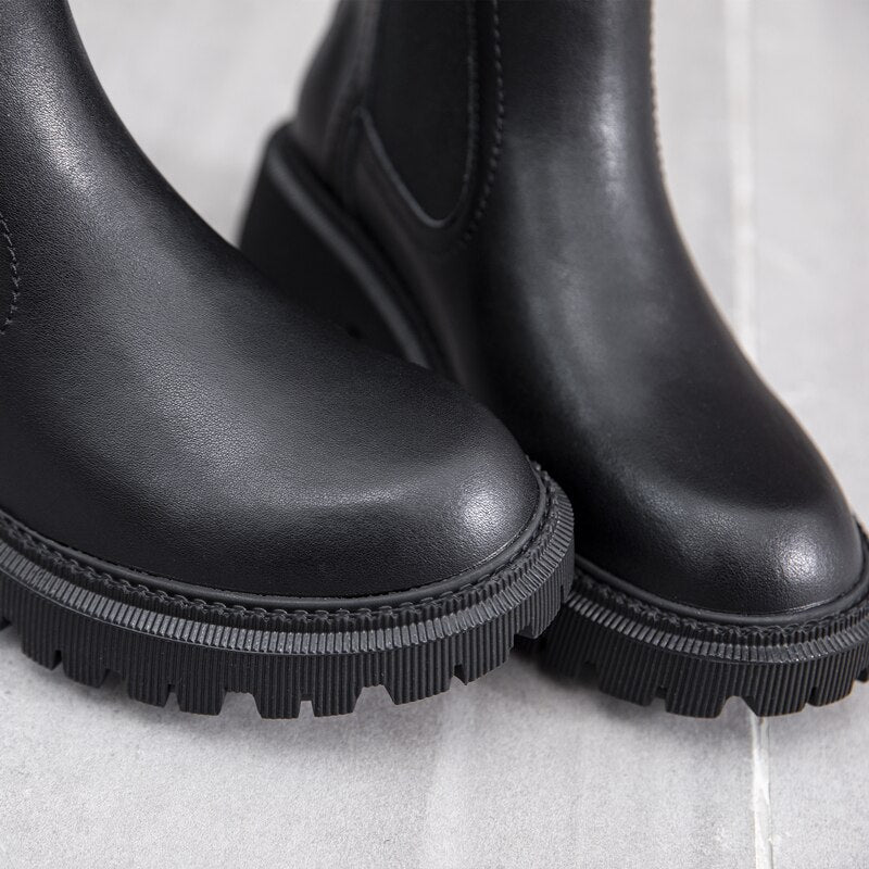 Women's Chelsea Boots Genuine Leather Winter Fashion Ankle Boots Retro Martin Boots