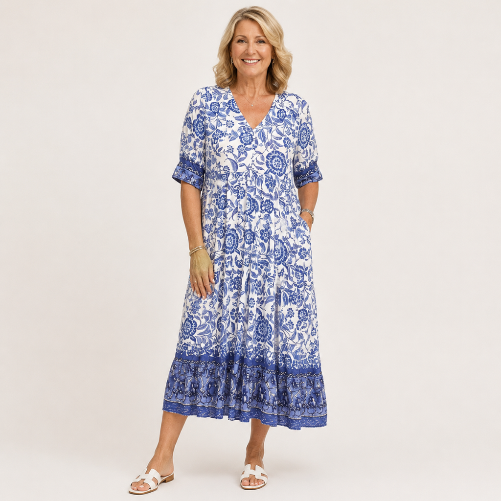 Kinsley | V-Neck Floral Print Midi Dress