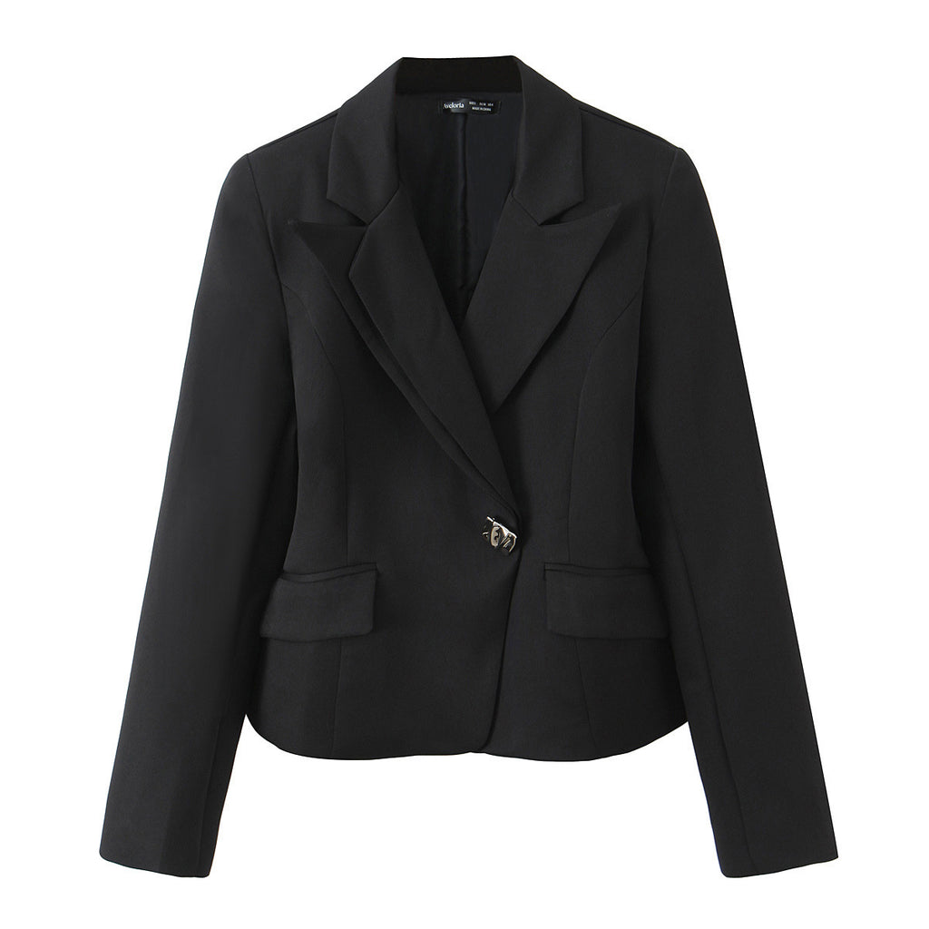 Chic Irregular Collar Back Cut-Out Blazer Jacket for Women