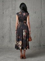 Paloma | High Neck Keyhole Floral Pleated Midi Dress