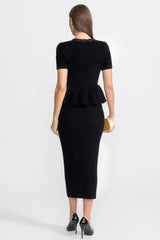 Harlow | Peplum Waist Textured Knit Midi Dress