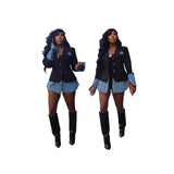 Fashion Casual Women's Patchwork Denim Blazer Coat