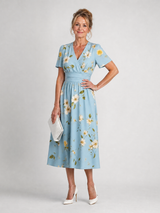 Jimena | Floral Print Short Sleeve V-Neck Midi Dress