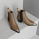 Freya Genuine Leather Thick-Heel Ankle Boots | Women's Office Footwear