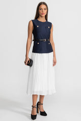 Rosa | Belted Contrast Sleeveless Midi Dress