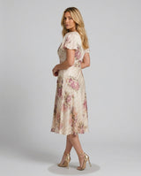 Aurelia | Flutter Sleeve Wrap Floral Stripe Midi Dress