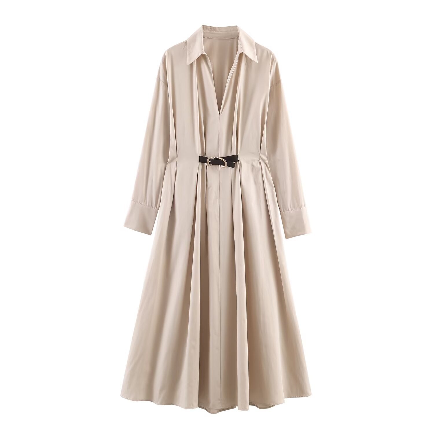 Belted Collared Shirt Dress for Women