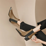 Freya Genuine Leather Thick-Heel Ankle Boots | Women's Office Footwear