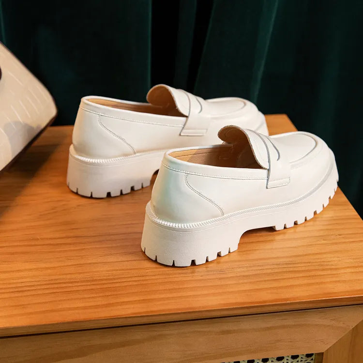 Ladies Loafers Genuine Leather British Style Platform Women's Shoes Large Size Fashion Girls Spring Shoes