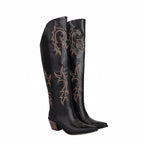 Western Cowboy Boots For Women High Heels Over the Knee Boots Ladies Pointed Toe Chunky Heel Cowgirl Boots