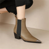 Freya Genuine Leather Thick-Heel Ankle Boots | Women's Office Footwear