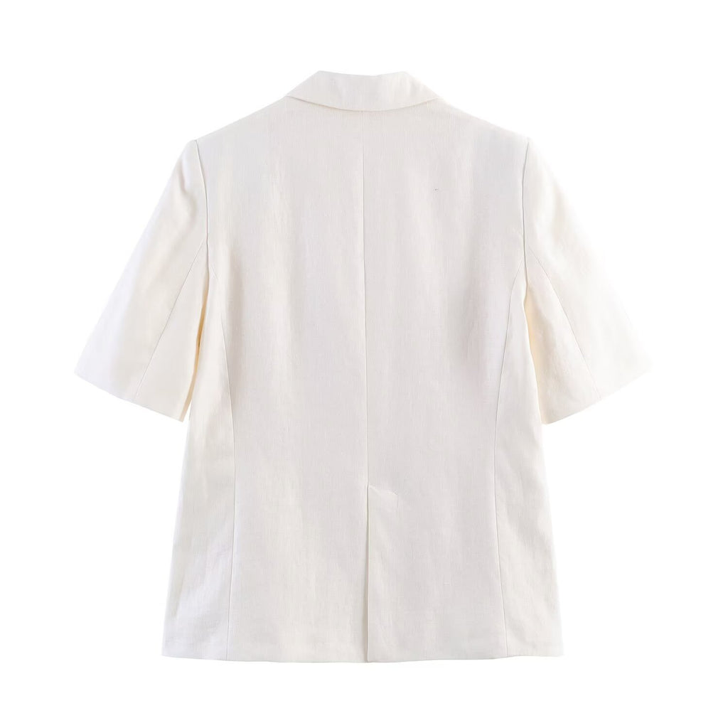 Style Linen Short Sleeve Blazer Jacket for Women