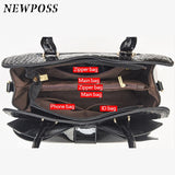 Fashion Women Handbags Tassel PU Totes Bag Top-handle Embroidery Bag Shoulder Bag Lady Simple Style Crocodile Pattern