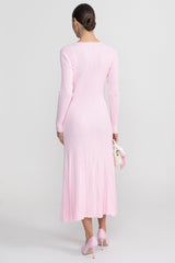 Nina | Ribbed Lace-Trim Long Sleeve Midi Dress