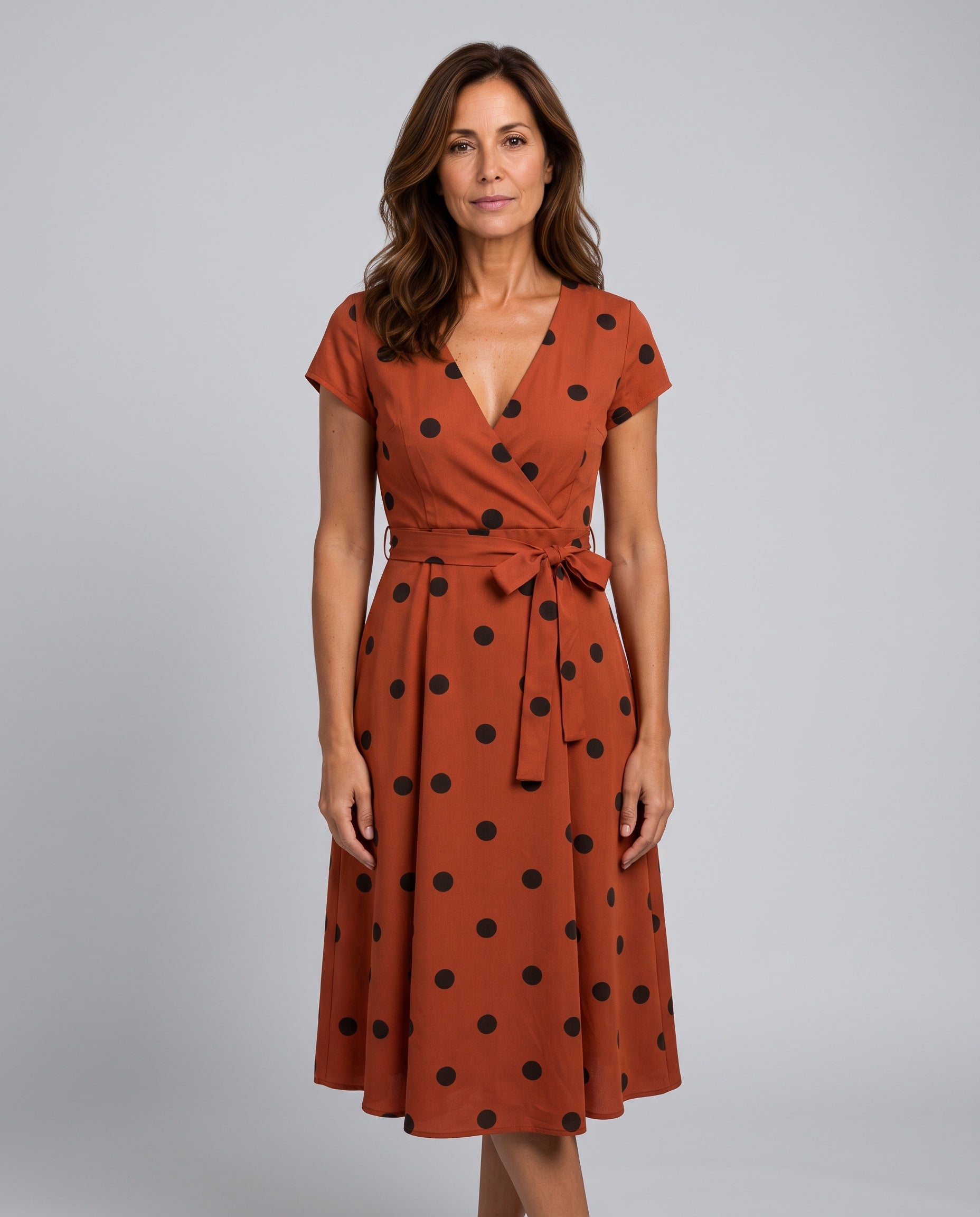 Xenia | Polka Dot Wrap Midi Dress