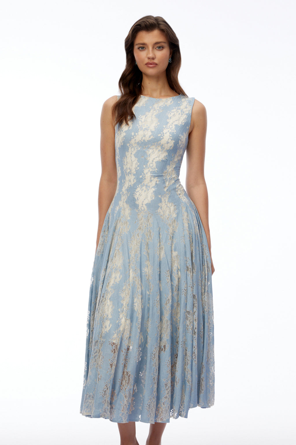 Saskia | Colour Block Lace Pleated Midi Dress