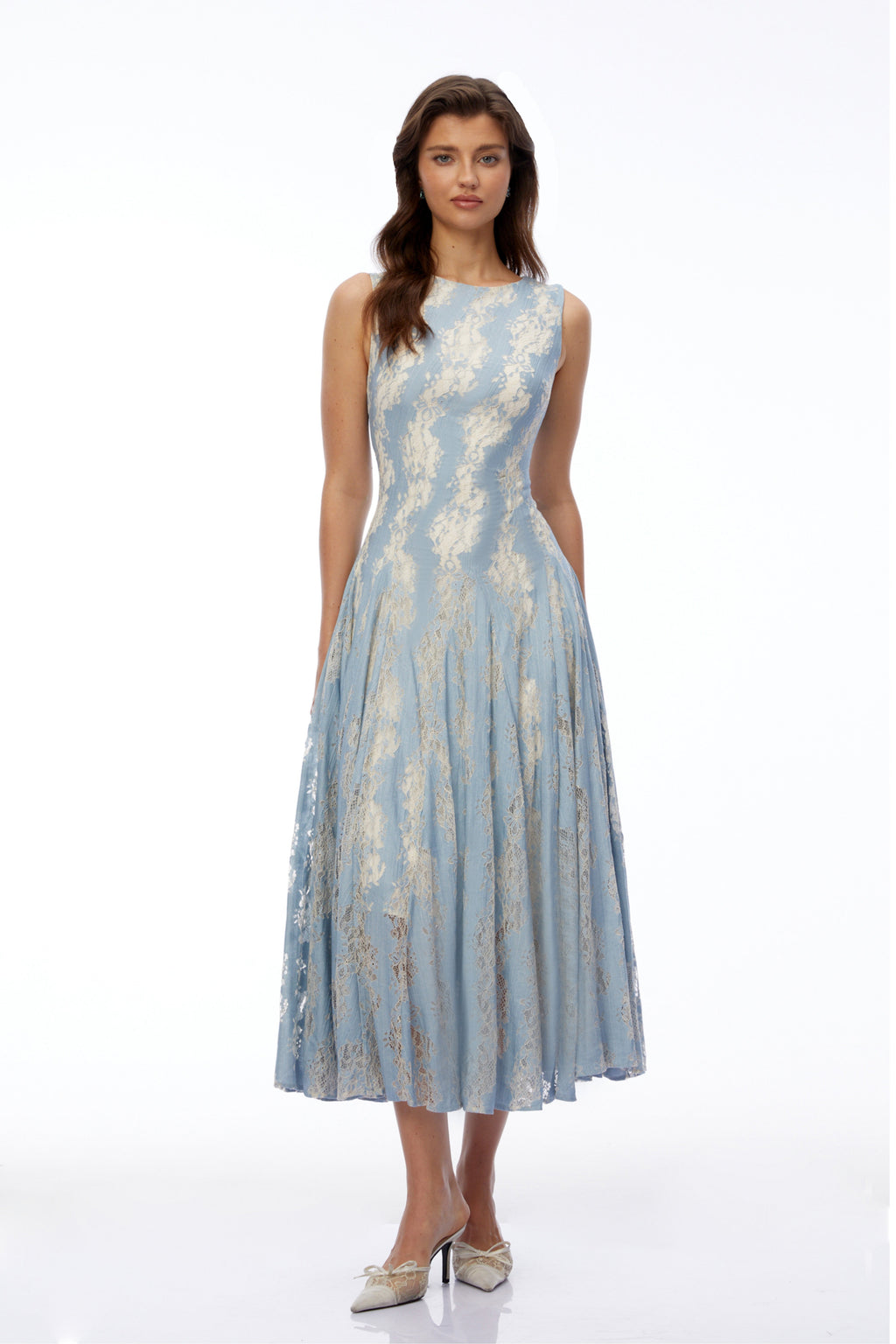 Saskia | Colour Block Lace Pleated Midi Dress