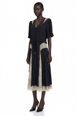 Florencia | V-Neck Contrast Lace Panel Midi Dress